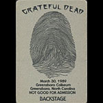 Grateful Dead 3/30/1989 Greensboro NC Backstage Pass