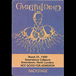 Rick Griffin Grateful Dead 3/31/1989 Greensboro NC Backstage Pass