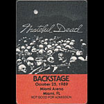 Grateful Dead 10/25/1989 Miami Backstage Pass