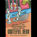 Reonegro Grateful Dead 12/17/1992 Oakland Backstage Pass