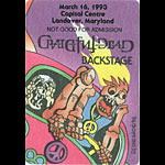 Reonegro Grateful Dead 3/16/1993 Washington DC Backstage Pass