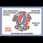 Grateful Dead 3/24/1993 Chapel Hill NC Backstage Pass