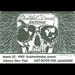 Grateful Dead 3/27/1993 Albany NY Backstage Pass