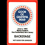 Grateful Dead 6/6/1993 NY Giants Stadium Backstage Pass