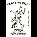 Garcia Grateful Dead 9/17/1993 New York City Backstage Pass