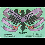 Reonegro Grateful Dead 7/16/1994 Washington DC Backstage Pass