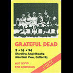 Grateful Dead 9/16/1994 Mountain View CA Backstage Pass