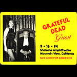 Grateful Dead 9/16/1994 Mountain View CA Backstage Pass