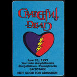 Grateful Dead 6/23/1992 Burgettstown PA Backstage Pass