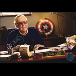 Stan Lee at Desk with Captain America Shield Autographed Photo