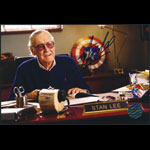 Stan Lee at Desk with Captain America Shield Autographed Photo
