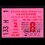 1966 California Seals vs. Vancouver Canucks Hockey Ticket