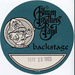 Allman Brothers Band 1993 Blue Backstage Backstage Pass