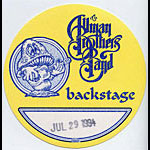 Allman Brothers Band 1994 Yellow Backstage Backstage Pass