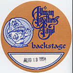 Allman Brothers Band 1994 Brown Backstage Backstage Pass