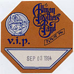 Allman Brothers Band 1994 Brown VIP Backstage Pass