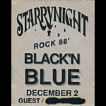 Black 'N Blue Starrynight Rock 1988 Guest Backstage Pass
