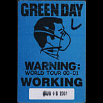 Green Day Warning Tour 2001 Backstage Pass