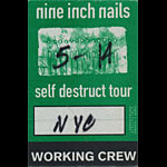 Nine Inch Nails Self Destruct Tour 1994 Backstage Pass